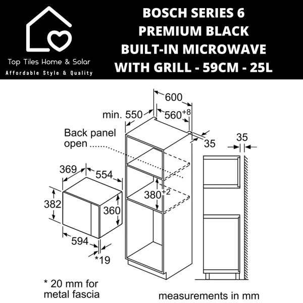 Bosch Series 6 - Premium Black Built-in Microwave with Grill - 59cm - 25L