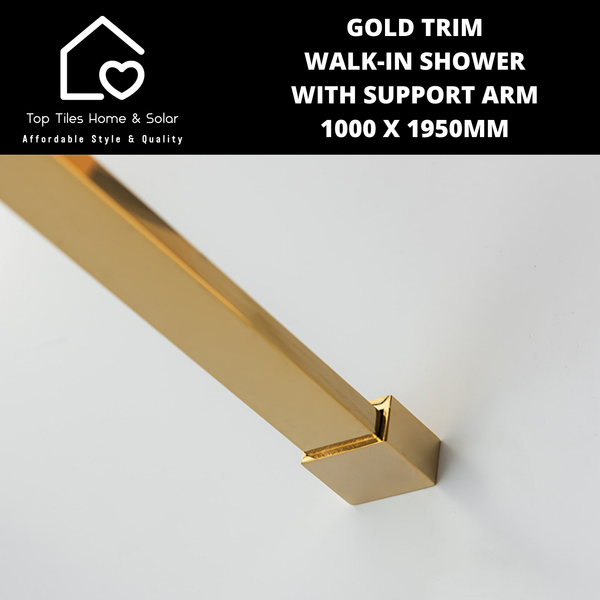 Gold Trim Walk-in Shower with Support Arm - 1000 x 1950mm
