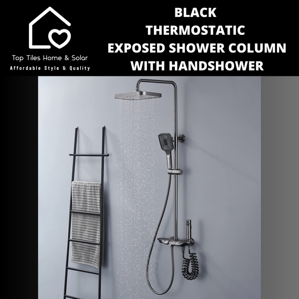 Black Thermostatic Exposed Shower Column With Handshower