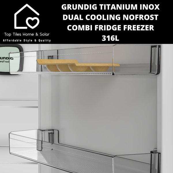 Grundig Titanium Inox Dual Cooling NoFrost Combi Fridge Freezer - 316L