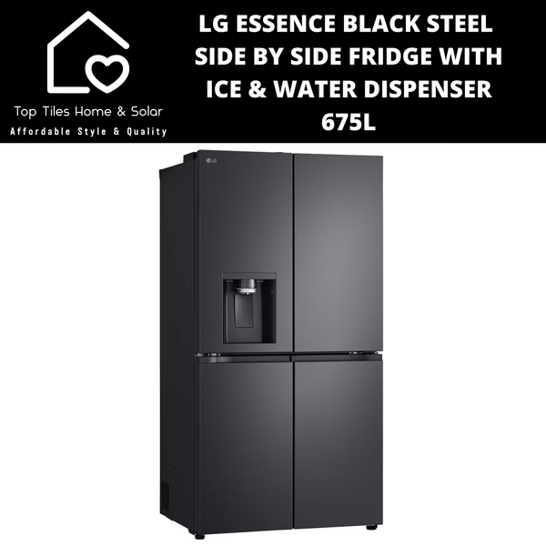 LG Essence Black Steel Side by Side Fridge with Ice & Water Dispenser - 675L