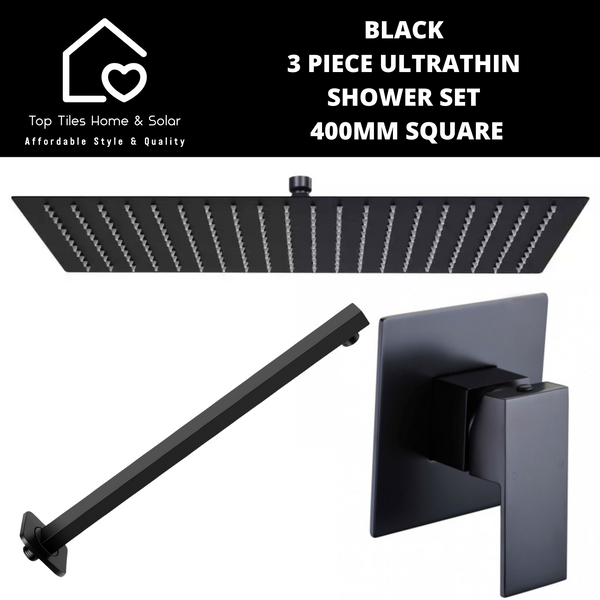 Black 3 Piece Ultrathin Shower Set - 400mm Square
