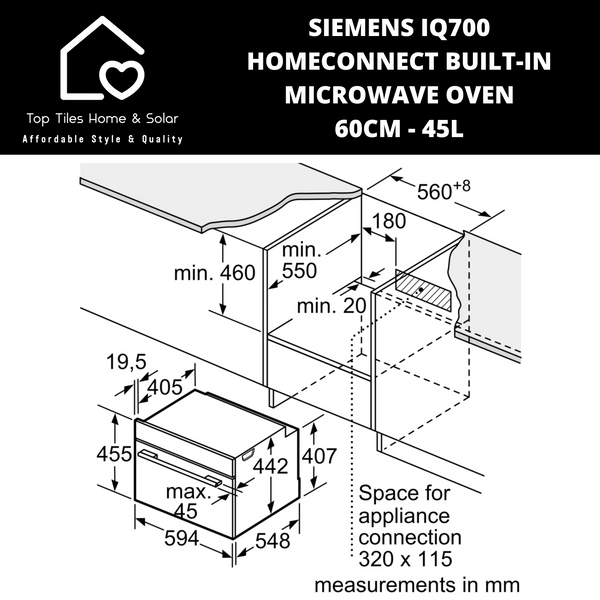 Siemens iQ700 - HomeConnect Built-in Microwave Oven - 60cm - 45L