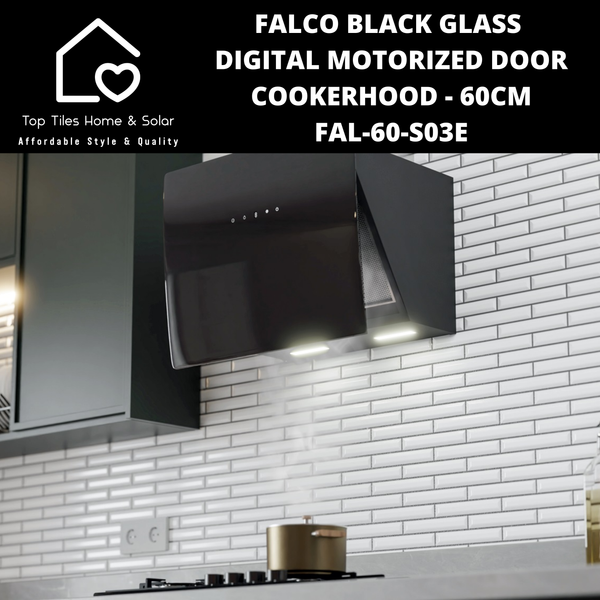 Falco Black Glass Digital Motorized Door Cookerhood - 60cm FAL-60-S03E