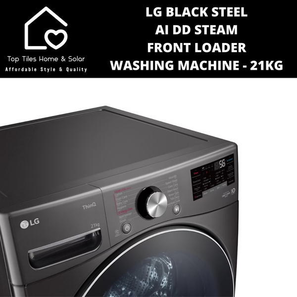 LG Black Steel AI DD Steam Front Loader Washing Machine - 21kg