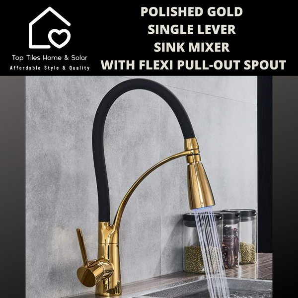 Polished Gold Single Lever Sink Mixer With Flexi Pull-Out Spout