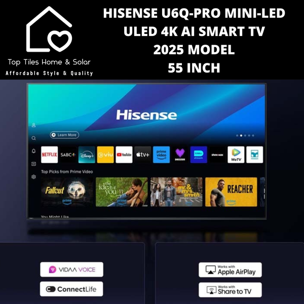 Hisense U6Q-PRO Mini-LED ULED 4K Ai Smart TV - 55 Inch 2025 Model