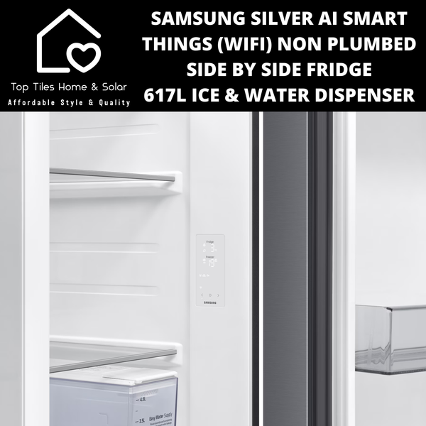 Samsung Silver Ai Smart Things (Wifi) Non Plumbed Side by Side Fridge - 617L Ice & Water Dispenser