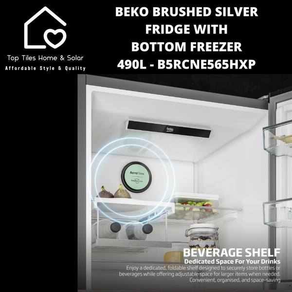Beko Brushed Silver Fridge with Bottom Freezer - 490L B5RCNE565HXP
