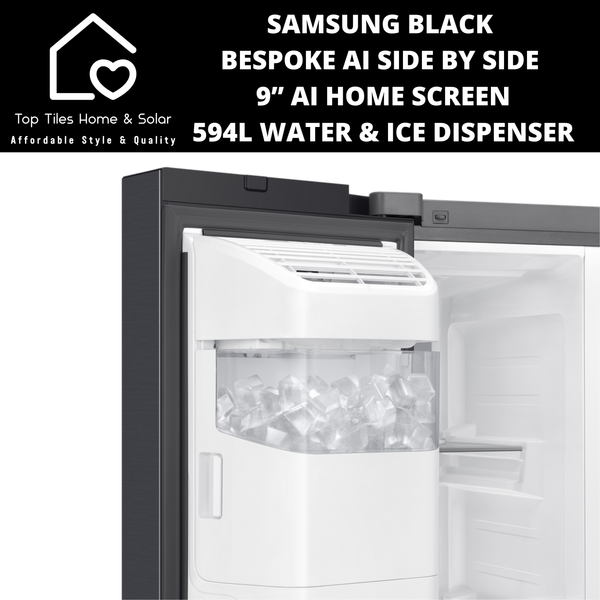 Samsung Black BESPOKE AI Side by Side 9” AI Home Screen - 594L Water & Ice Dispenser