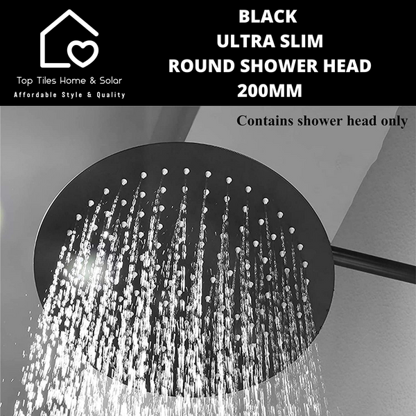 Black Ultra Slim Round Shower Head - 200mm