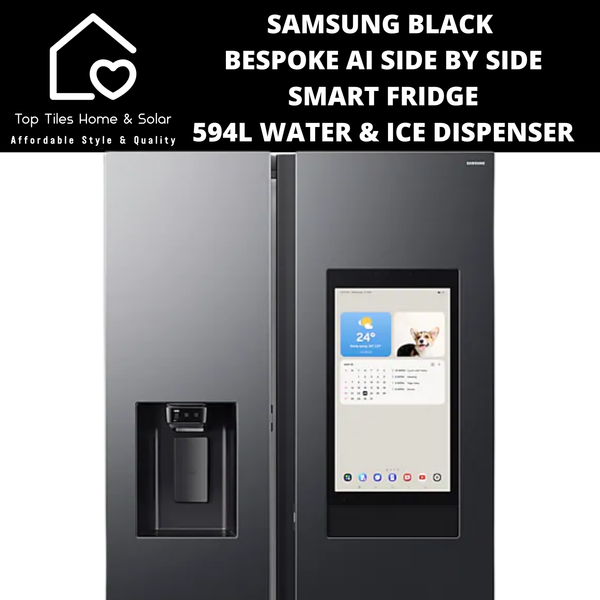 Samsung Black Bespoke AI Side by Side Smart Fridge - 594L Water & Ice Dispenser