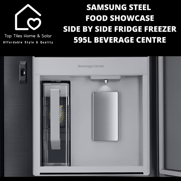 Samsung Steel Food Showcase Side by Side Fridge Freezer - 595L Beverage Centre