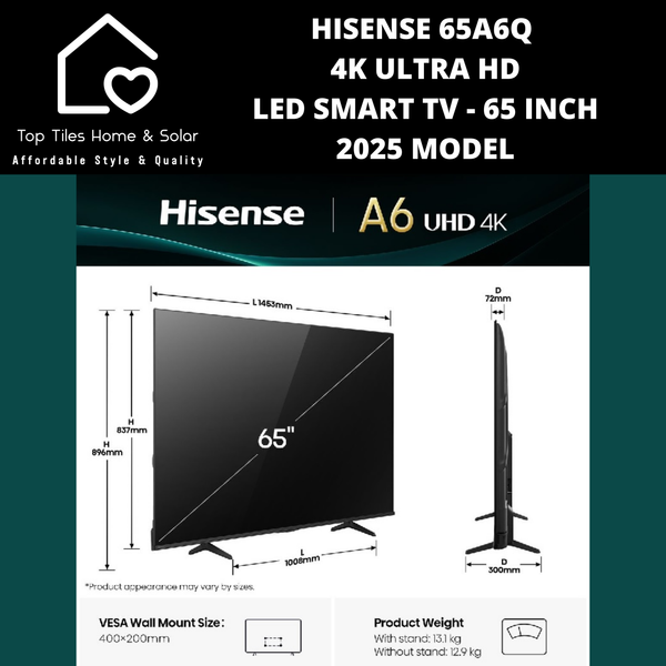 Hisense 65A6Q 4K ULTRA HD LED Smart TV - 65 Inch 2025 MODEL