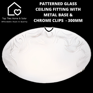 Patterned Glass Ceiling Fitting with Metal Base & Chrome Clips  - 300mm LARGE