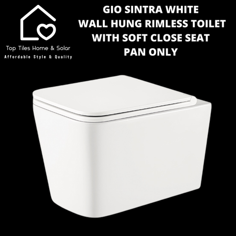 Gio Sintra White Wall Hung Rimless Toilet with Soft Close Seat  - Pan Only