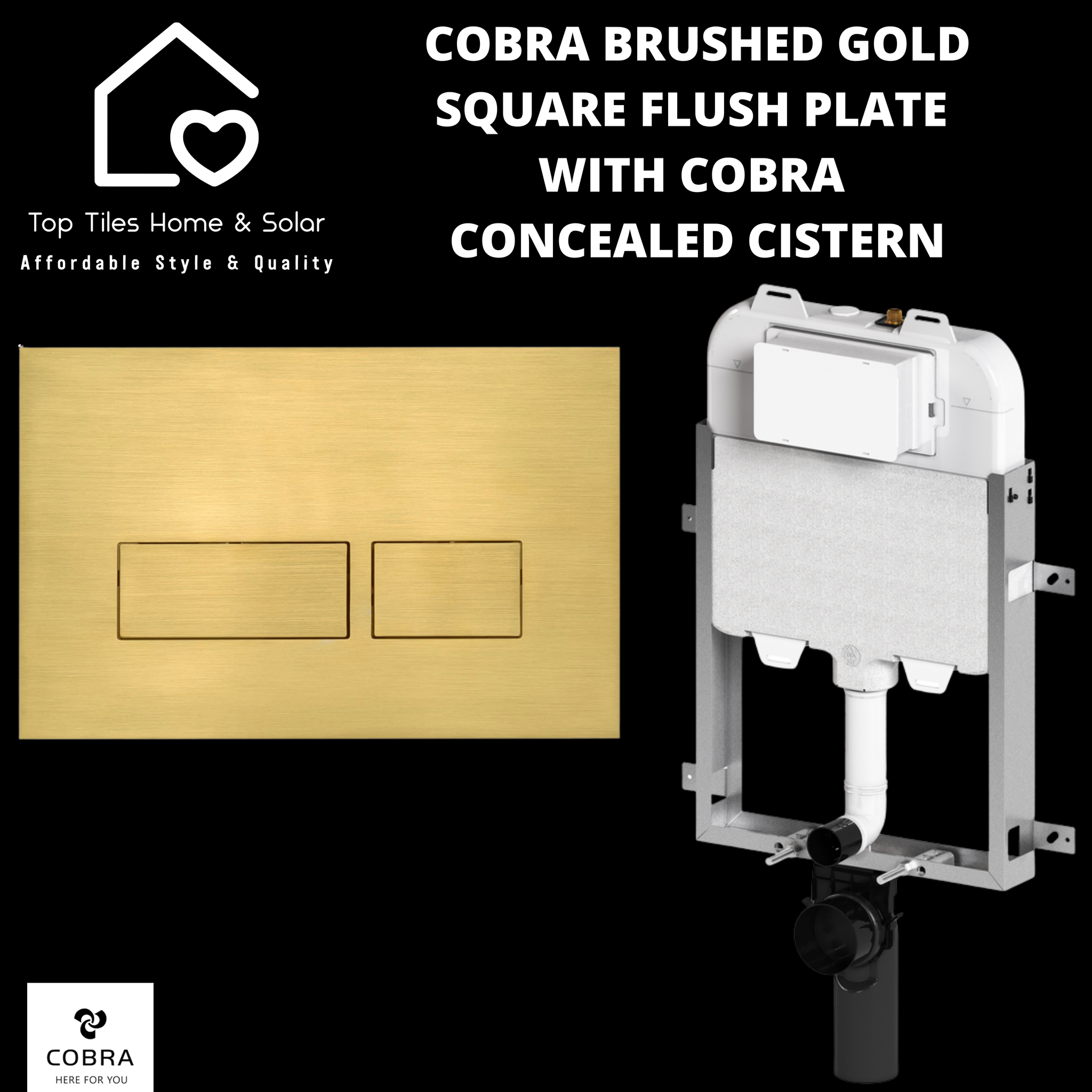 Cobra Brushed Gold Square Flush Plate With Cobra Concealed Cistern