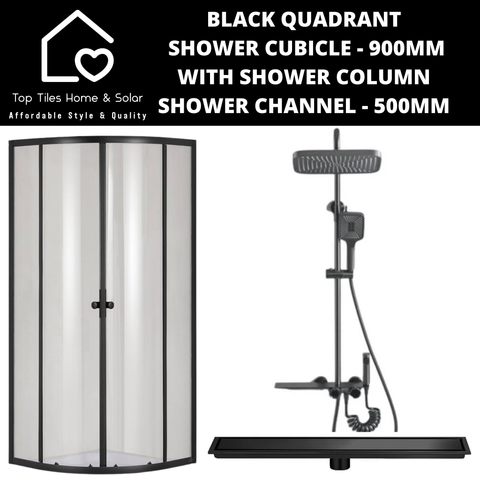 Black Quadrant Shower Cubicle with Gun Metal Column + Channel - 500mm