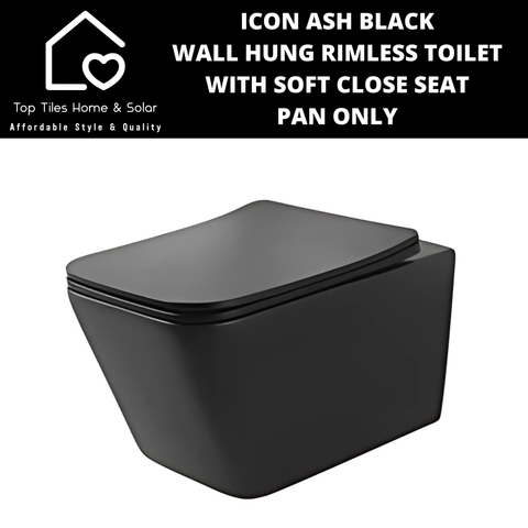 Icon Ash Black Wall Hung Rimless Toilet with Soft Close Seat - Pan Only