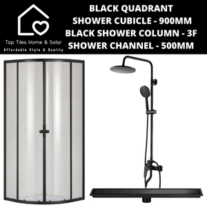 Black Quadrant Shower Cubicle with Black Column + Channel - 500mm