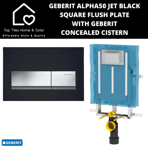 Geberit Alpha50 Jet Black Square Flush Plate With Geberit Concealed Cistern