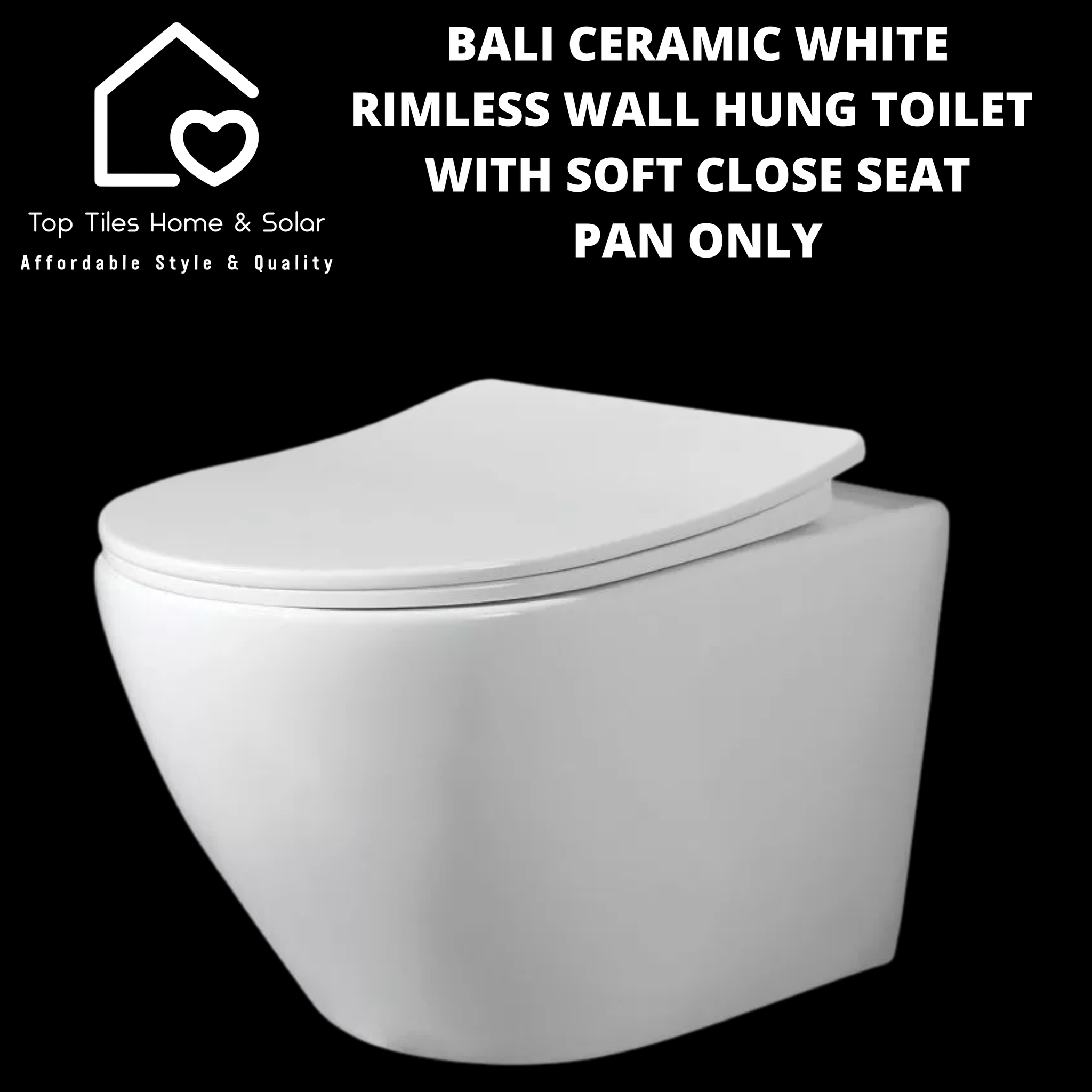 Bali Ceramic White Rimless Wall Hung Toilet with Soft Close Seat  - Pan Only
