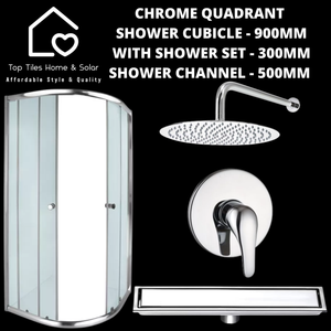 Chrome Quadrant Shower with Channel + Round Shower Set - 300mm