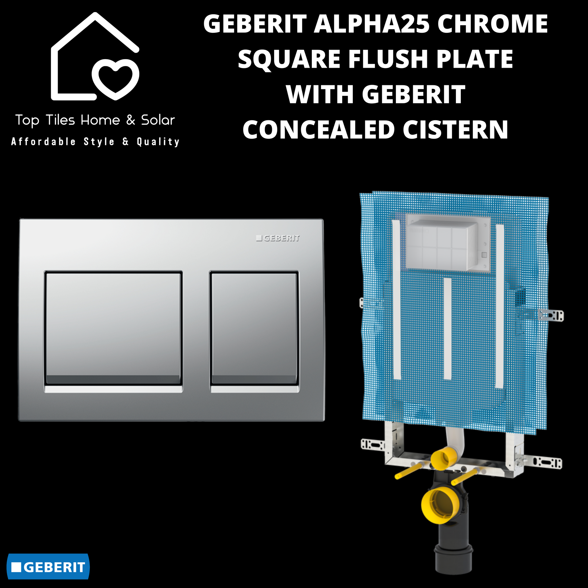 Geberit Alpha25 Chrome Square Flush Plate With Geberit Concealed Cistern