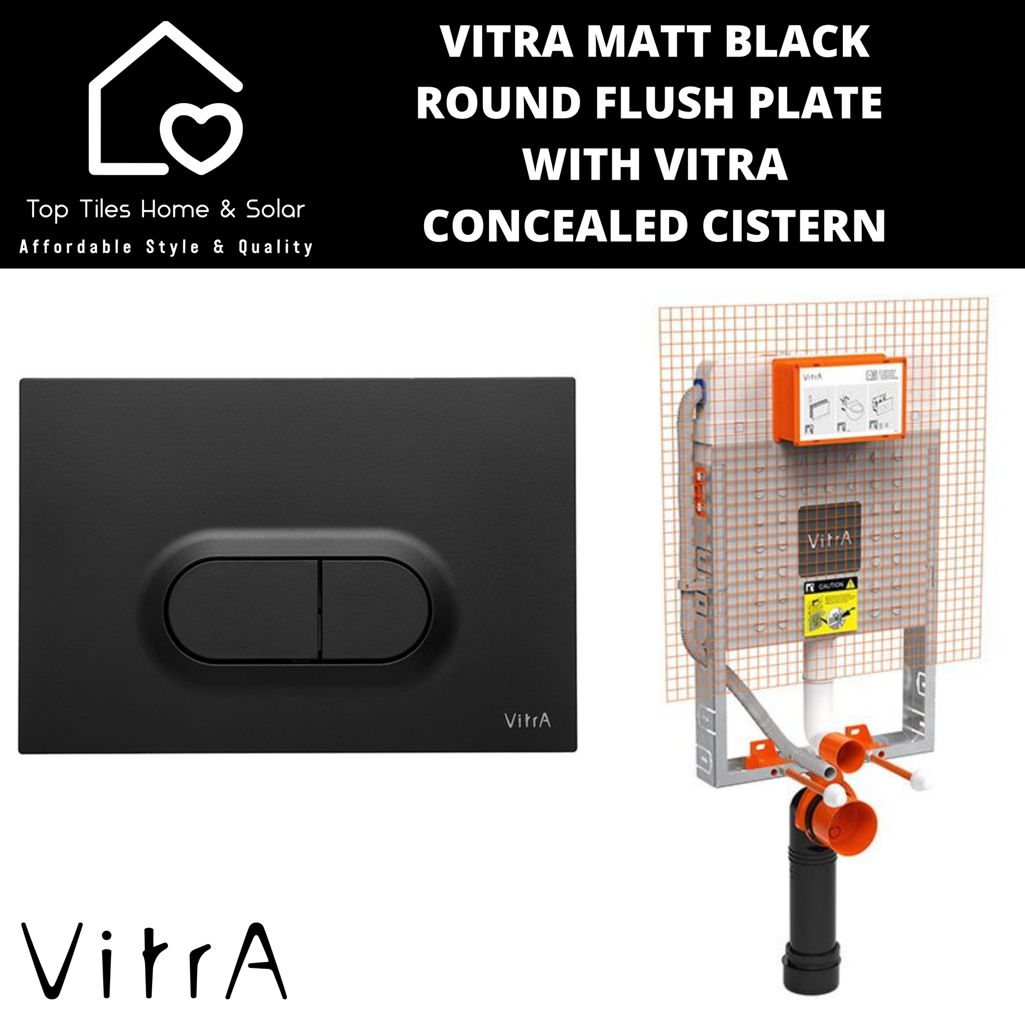 Vitra Matt Black Round Flush Plate With Vitra Concealed Cistern