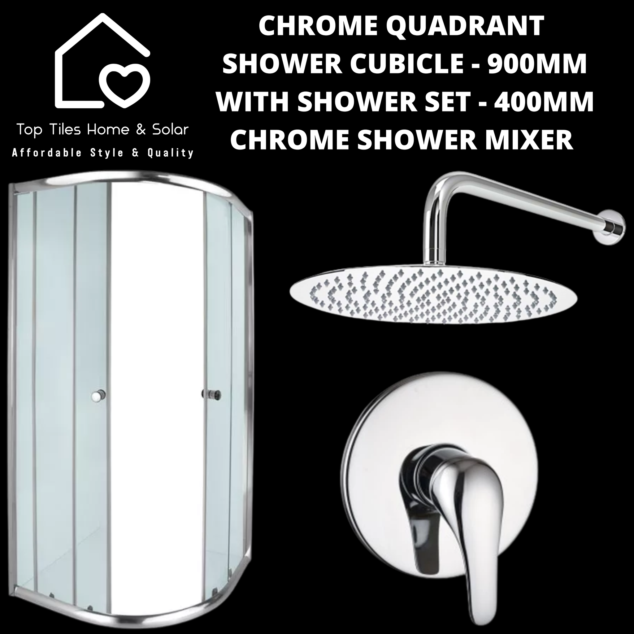 Chrome Quadrant Shower with Round Shower Set - 400mm