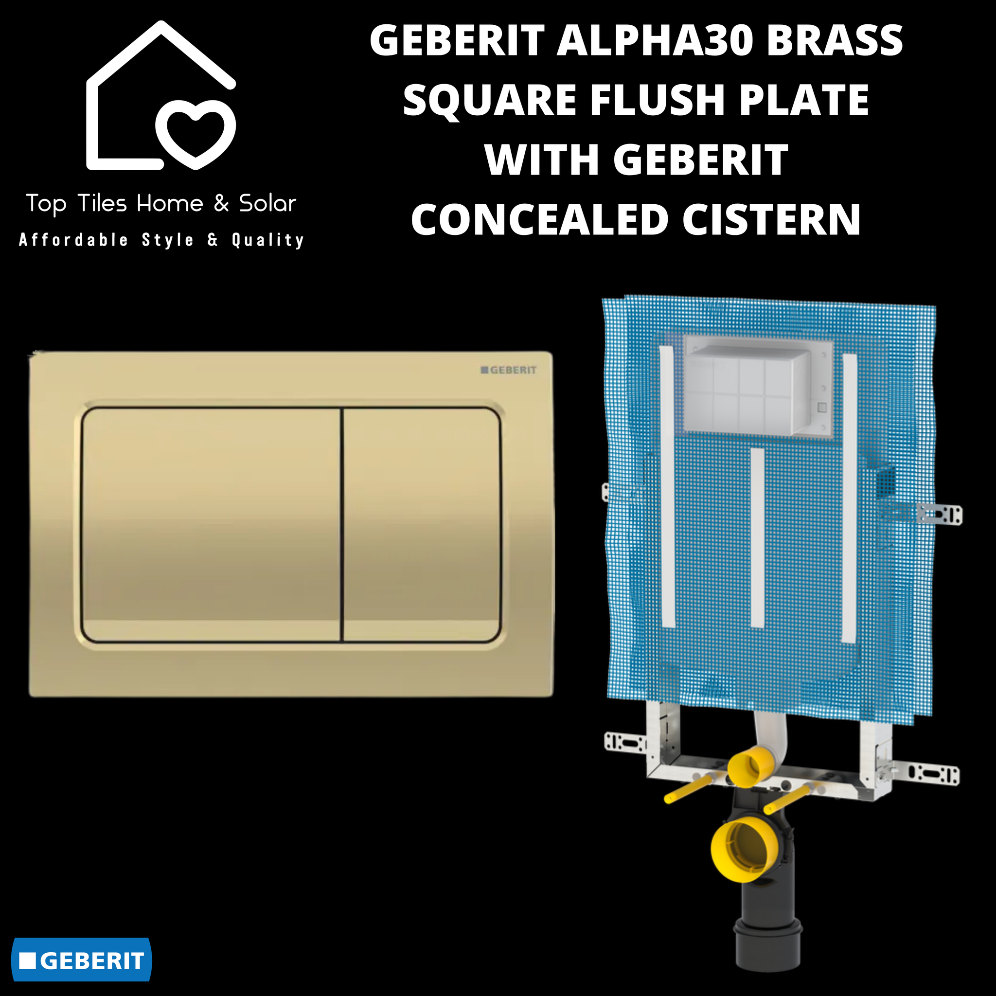 Geberit Alpha30 Brass Square Flush Plate With Geberit Concealed Cistern