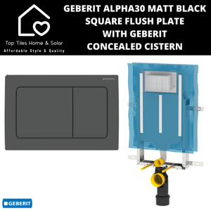 Geberit Alpha30 Matt Black Square Flush Plate With Geberit Concealed Cistern