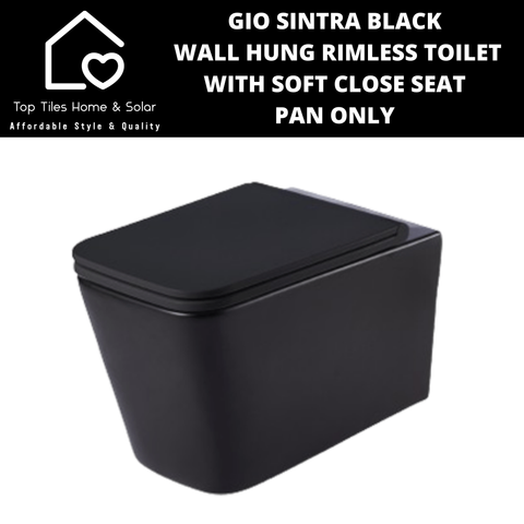 Gio Sintra Black Wall Hung Rimless Toilet with Soft Close Seat  - Pan Only
