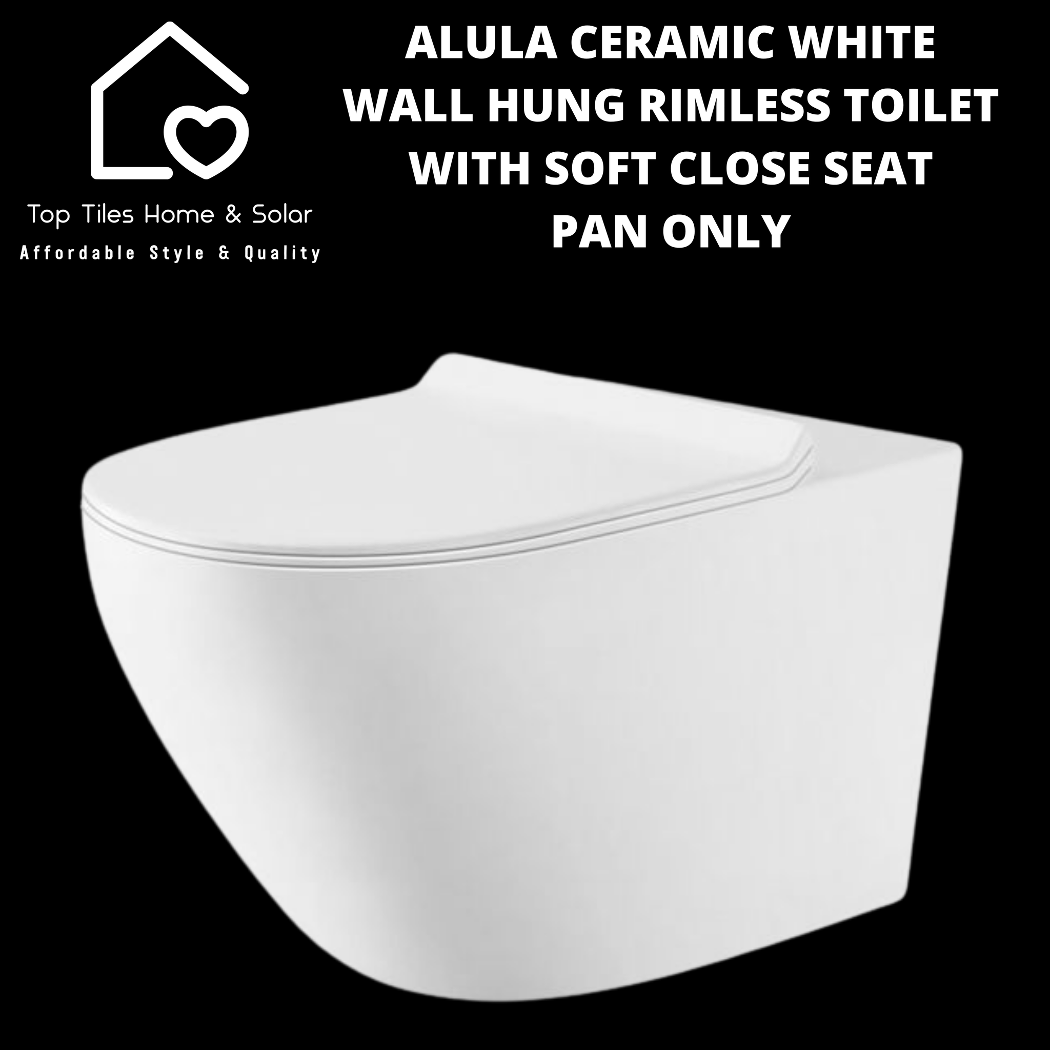 Alula Ceramic White Wall Hung Rimless Toilet with Soft Close Seat  - Pan Only