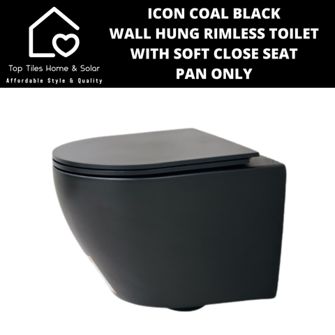 Icon Coal Black Wall Hung Rimless Toilet with Soft Close Seat  - Pan Only