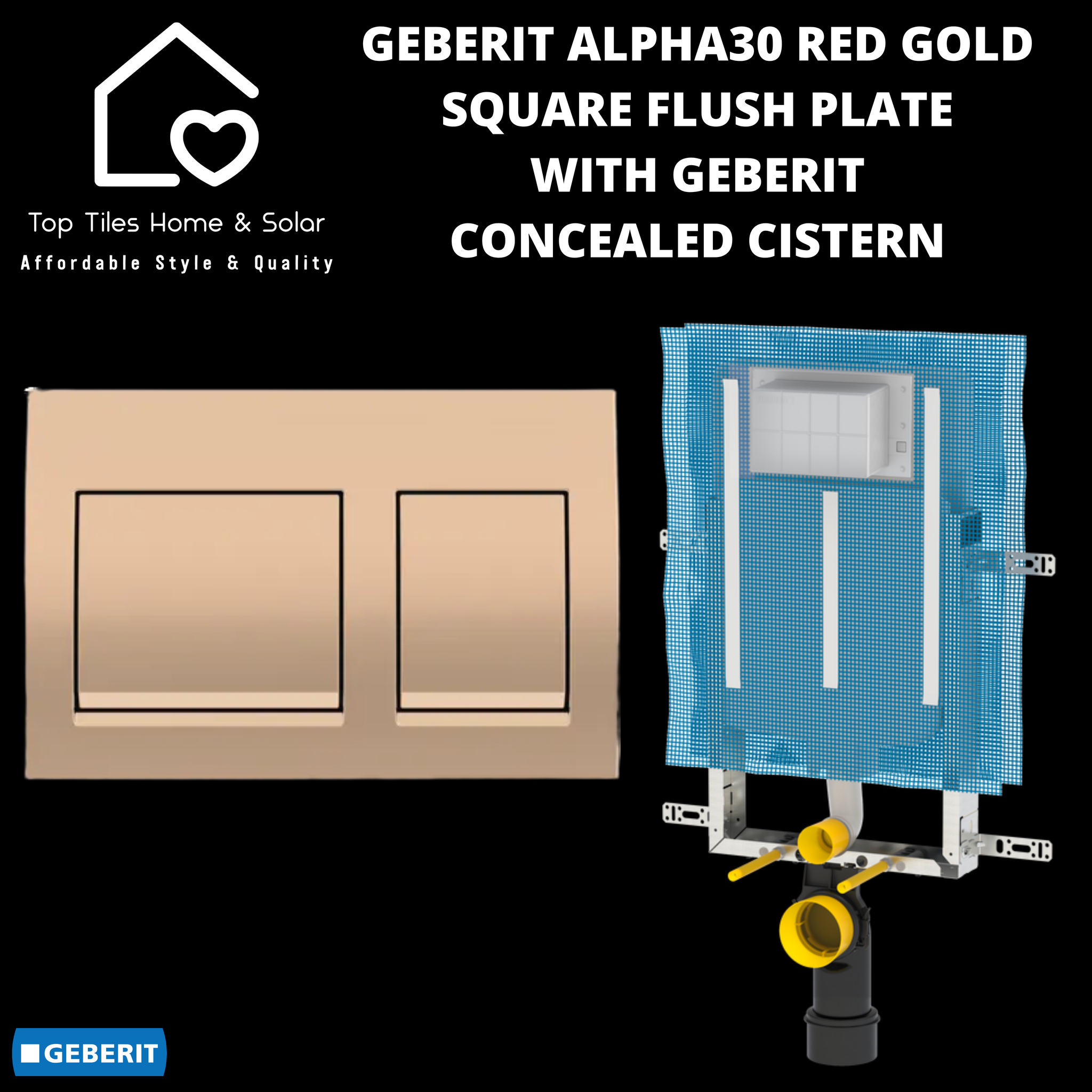 Geberit Alpha30 Red Gold Square Flush Plate With Geberit Concealed Cistern