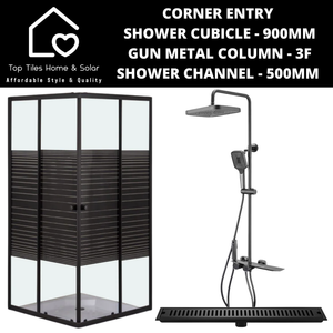 Black Striped Shower Cubicle with Gun Metal Column + Channel - 500mm
