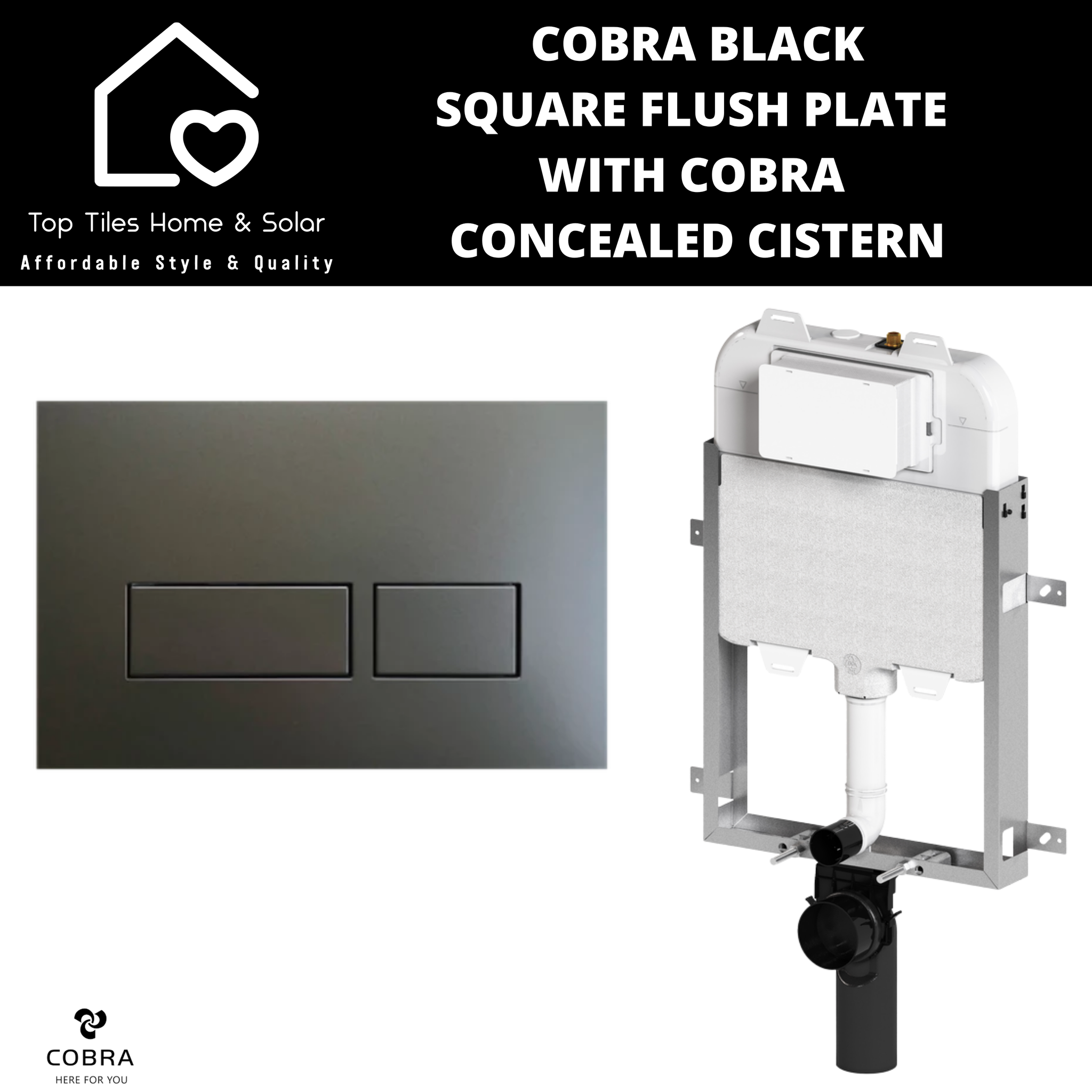 Cobra Black Square Flush Plate With Cobra Concealed Cistern