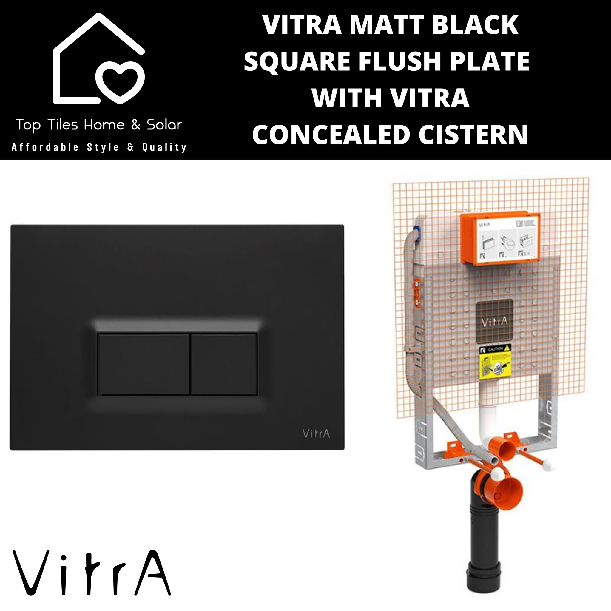 Vitra Matt Black Square Flush Plate With Vitra Concealed Cistern