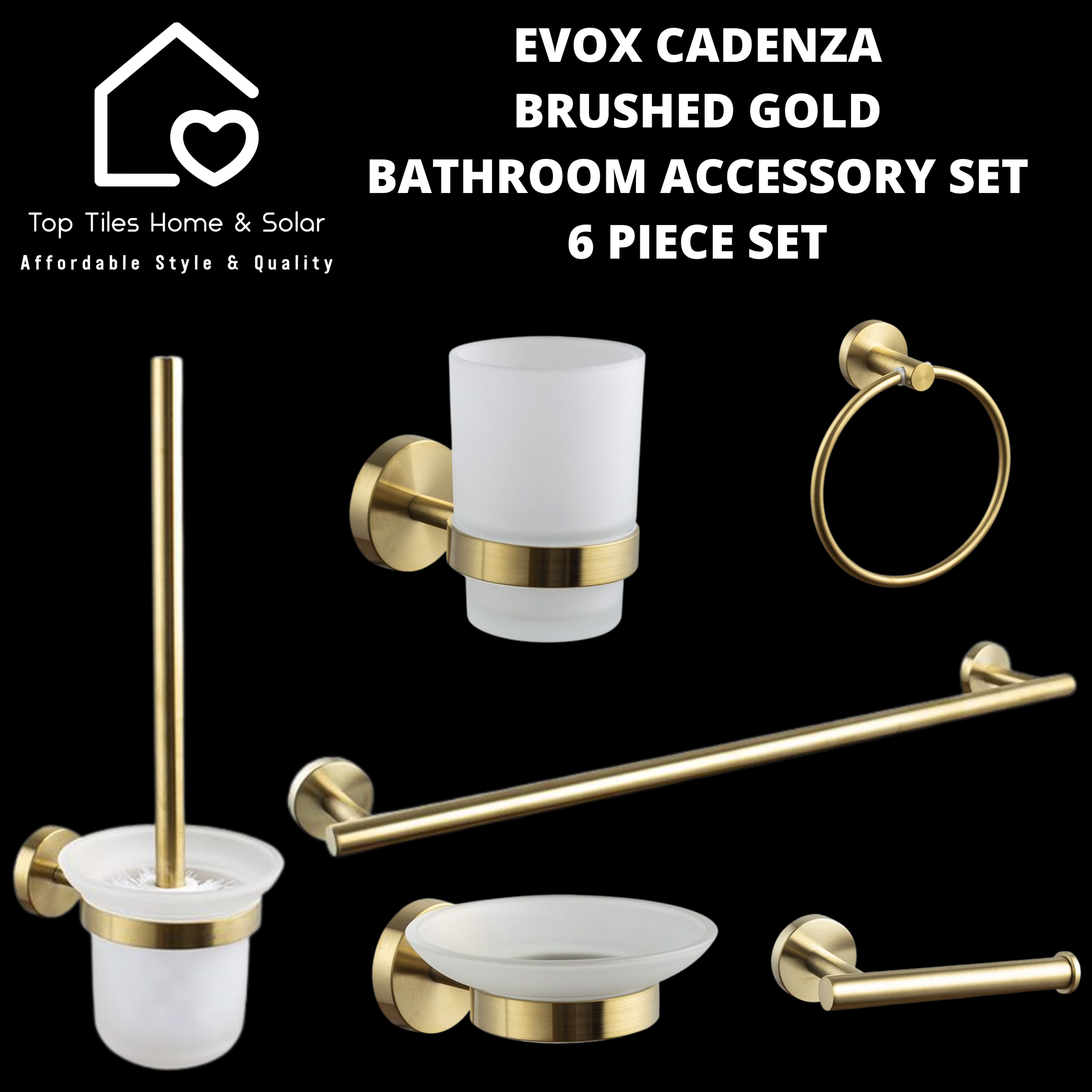Evox Cadenza Brushed Gold Bathroom Accessory set 6 Piece Set