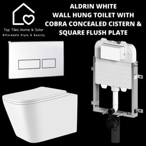 Aldrin White Wall Hung Toilet With Cobra Concealed Cistern & Square Flush Plate