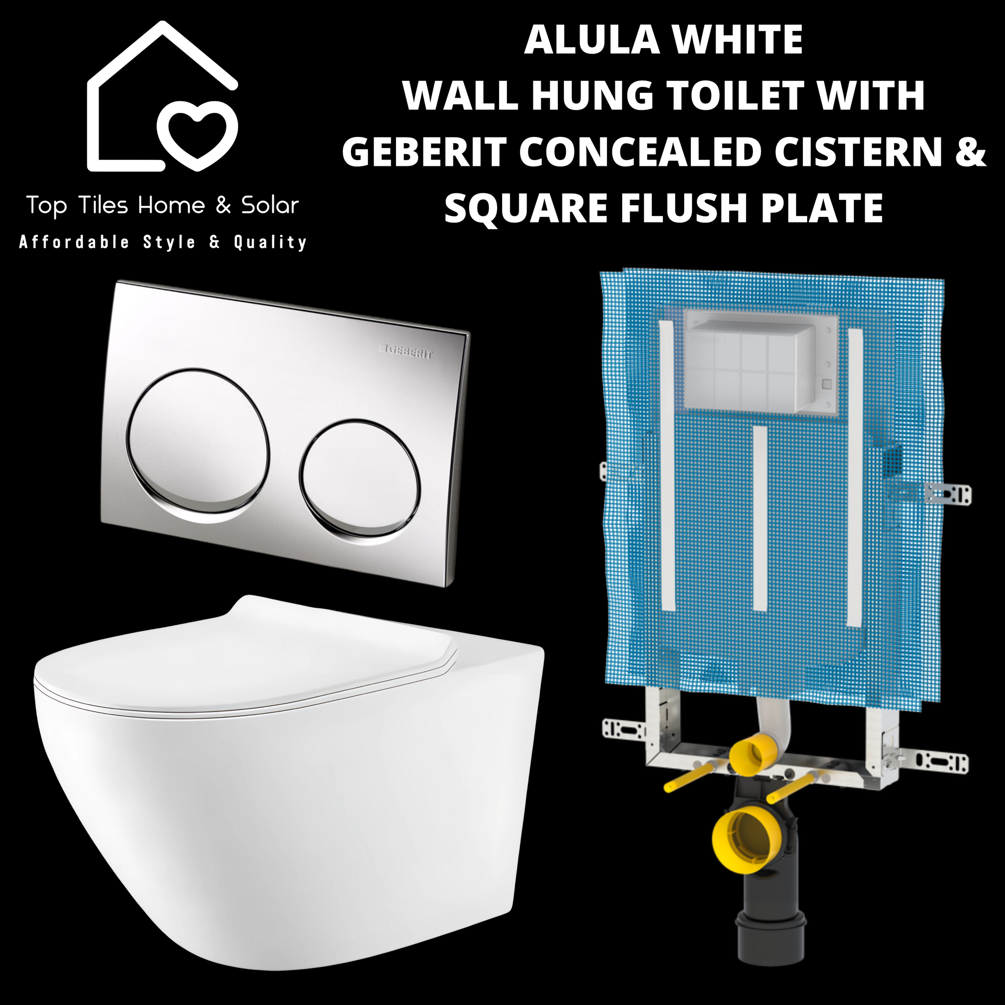 Alula White Wall Hung Toilet With Geberit Concealed Cistern & Round Flush Plate