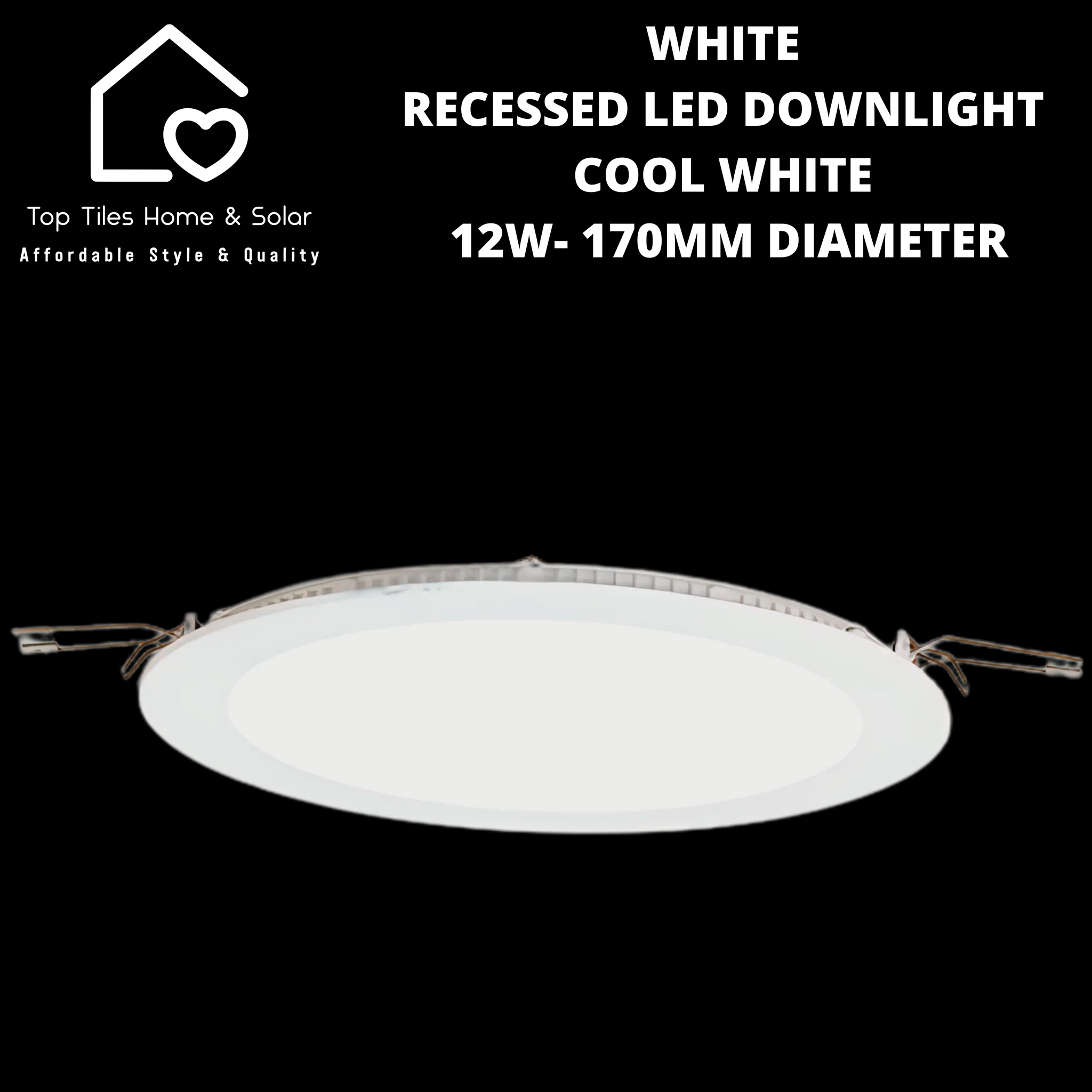 White Round Recessed LED Downlight Cool White - 12W - 170mm Diameter