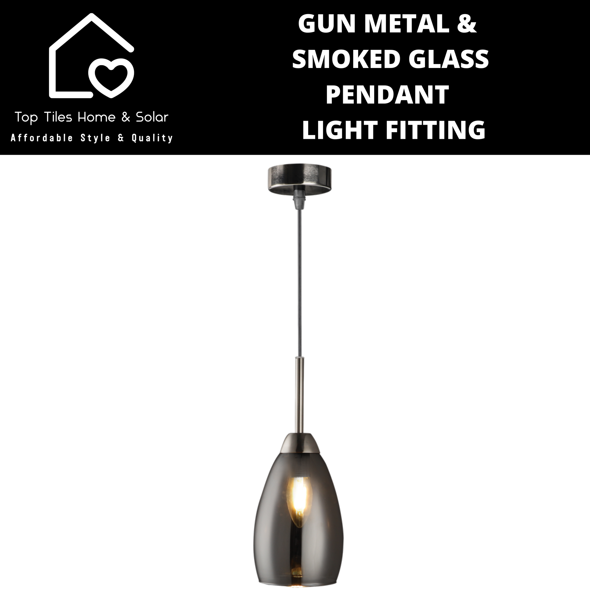 Gun Metal & Smoke Glass Pendant Light Fitting