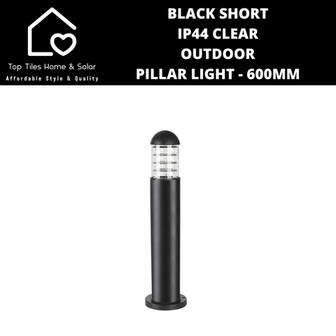 Black Short IP44 Clear Outdoor Pillar Light - 600mm