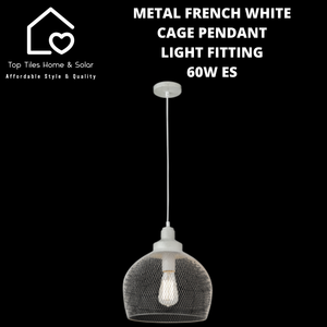 Metal French White Cage Pendant Light Fitting - 60W ES