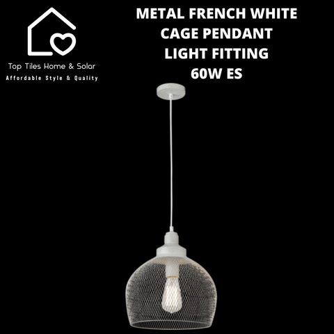 Metal French White Cage Pendant Light Fitting - 60W ES