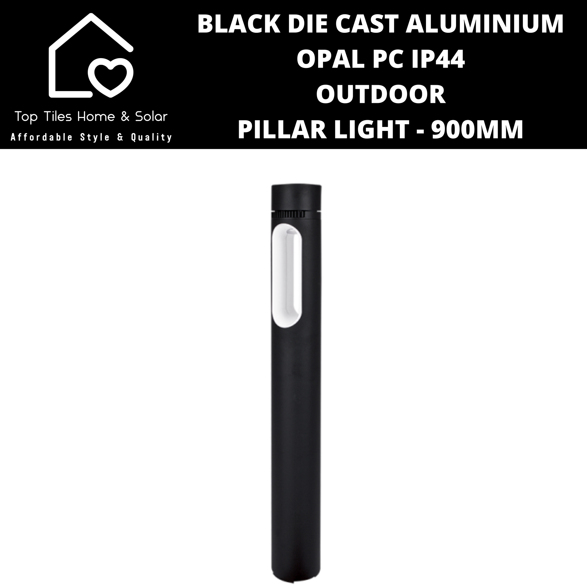 Black Die Cast Aluminium Opal PC IP44 Outdoor Pillar Light - 900mm
