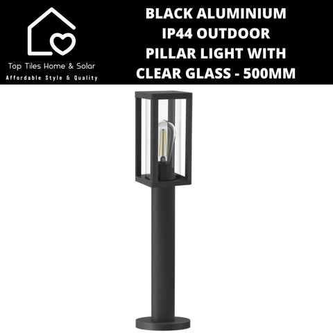 Black Aluminium IP44 Outdoor Pillar Light with Clear Glass - 500mm