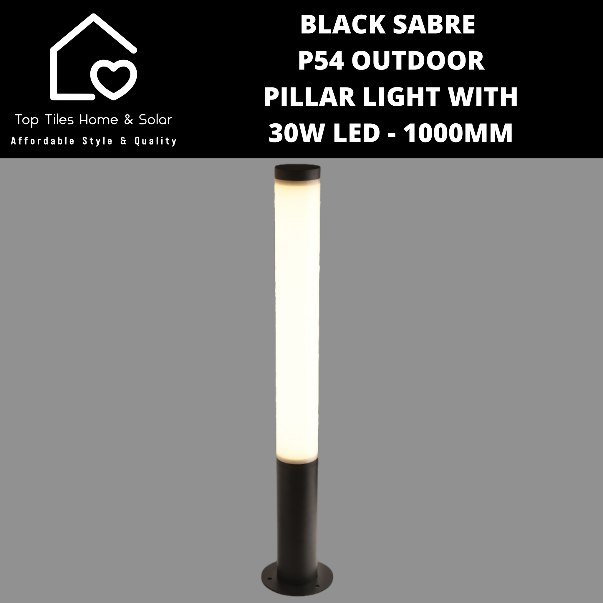 Black Sabre IP54 Outdoor Pillar Light with 30W LED - 1000mm